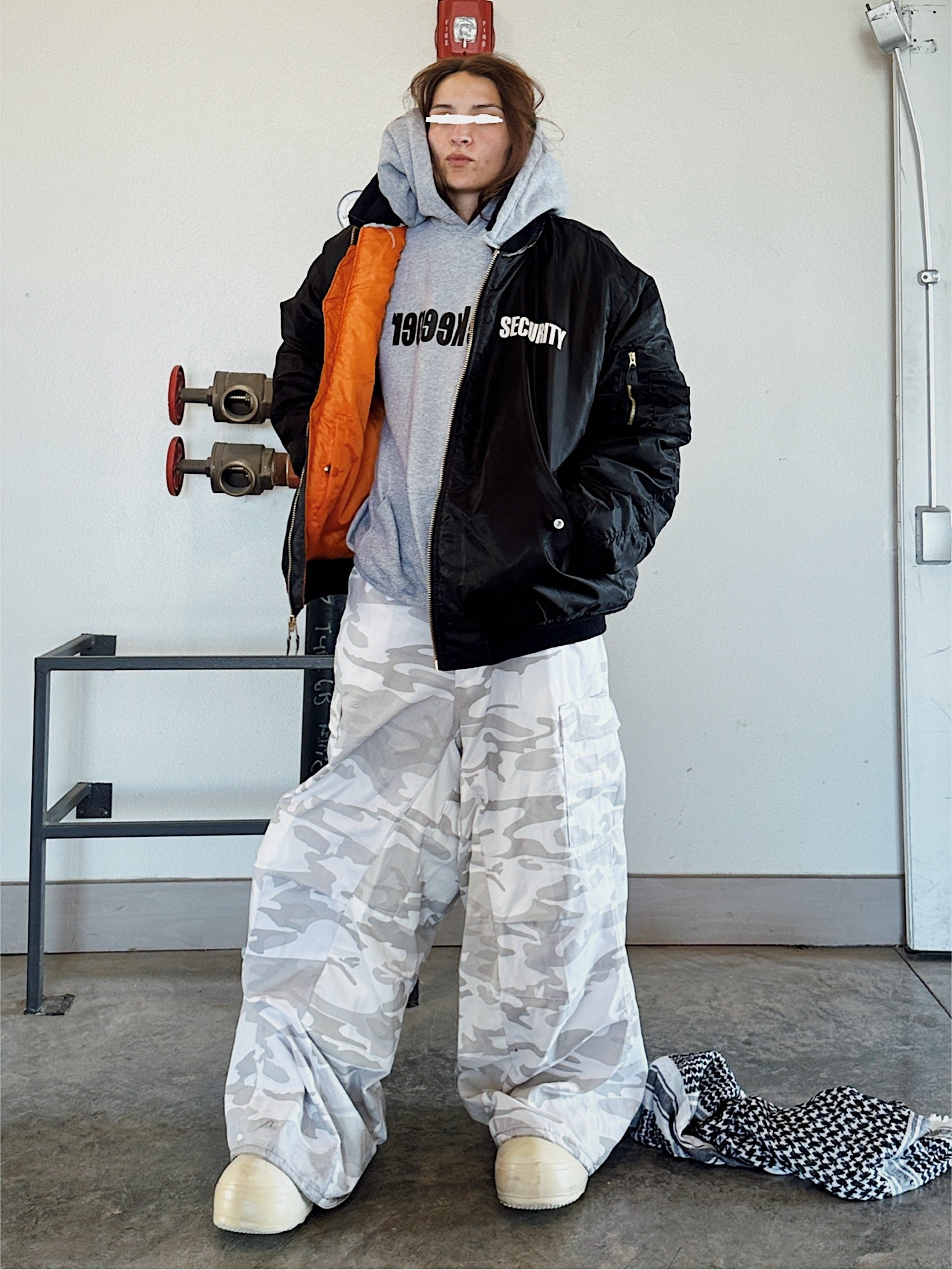 Orange Velvet Reversable Security Hooded Bomber