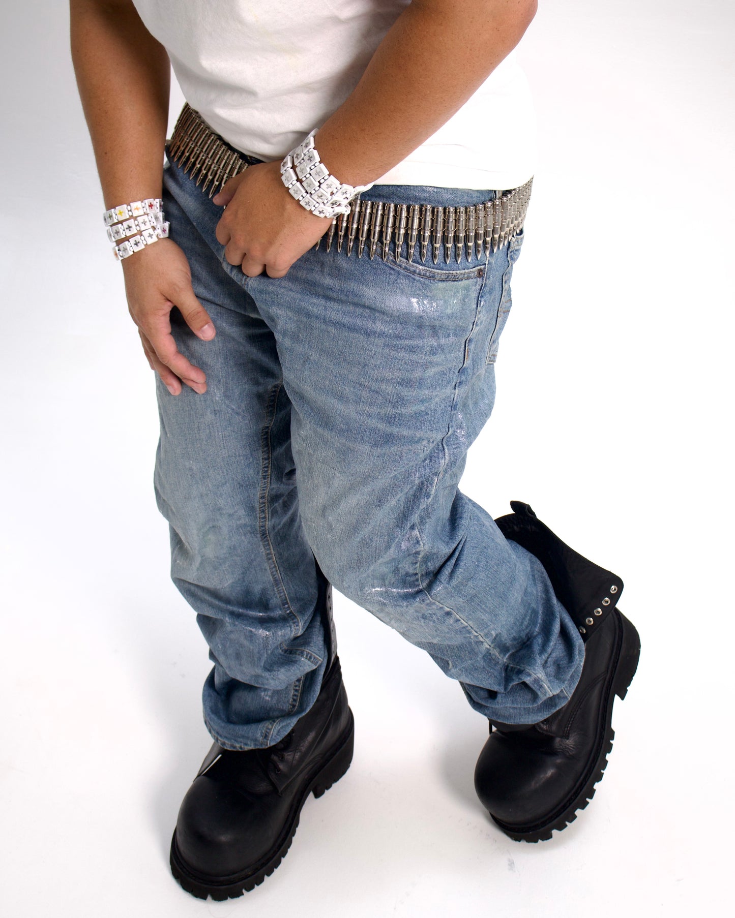 STONEWASHED BOOTCUT WAX JEAN