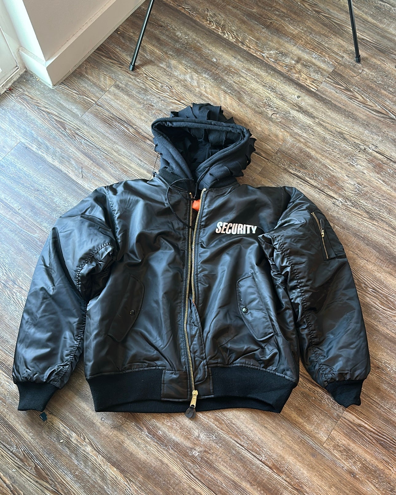 Orange Velvet Reversable Security Hooded Bomber