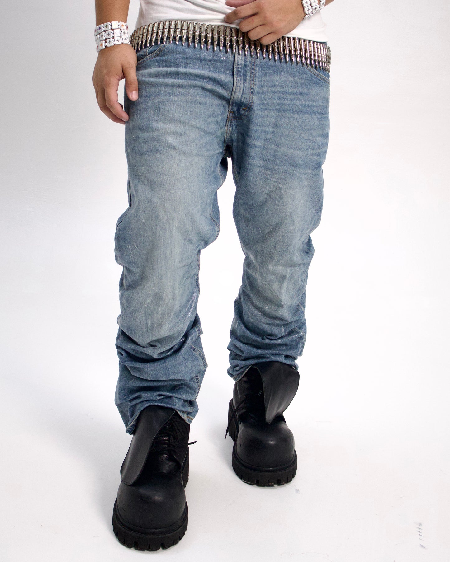 STONEWASHED BOOTCUT WAX JEAN