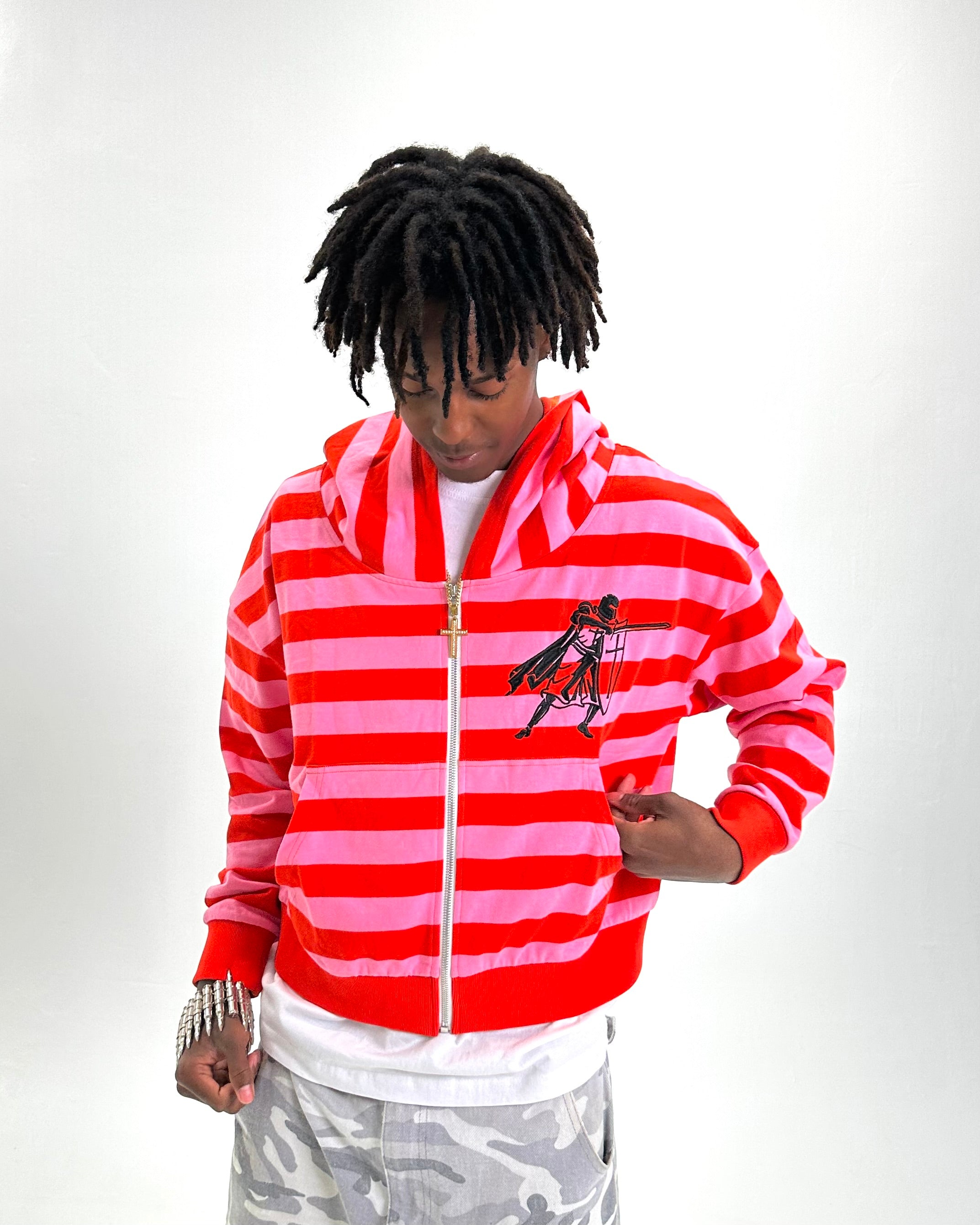 CRUSADER HOODIE - PINK STRIPE