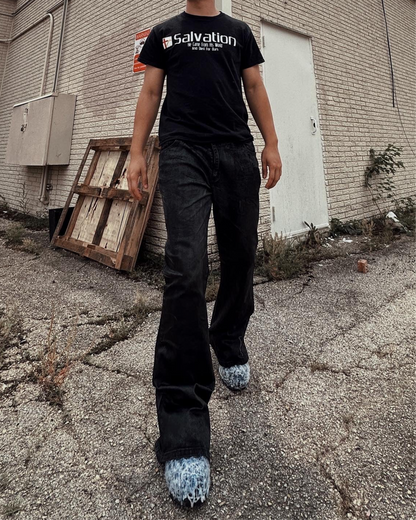 BLACK FLARE WAX DENIM