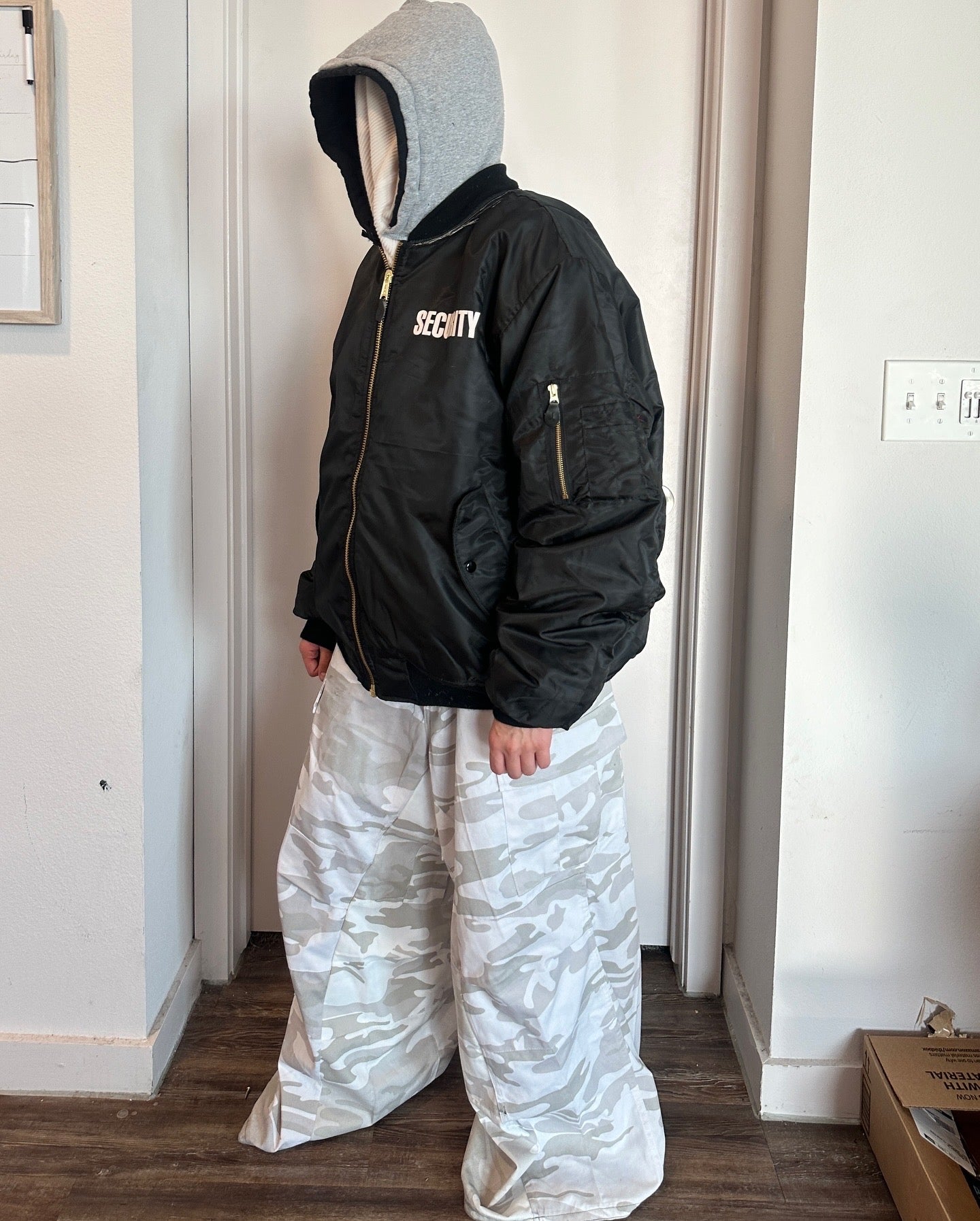 Orange Velvet Reversable Security Hooded Bomber