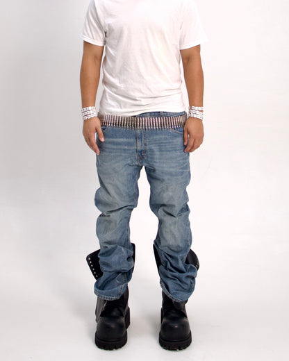 STONEWASHED BOOTCUT WAX JEAN