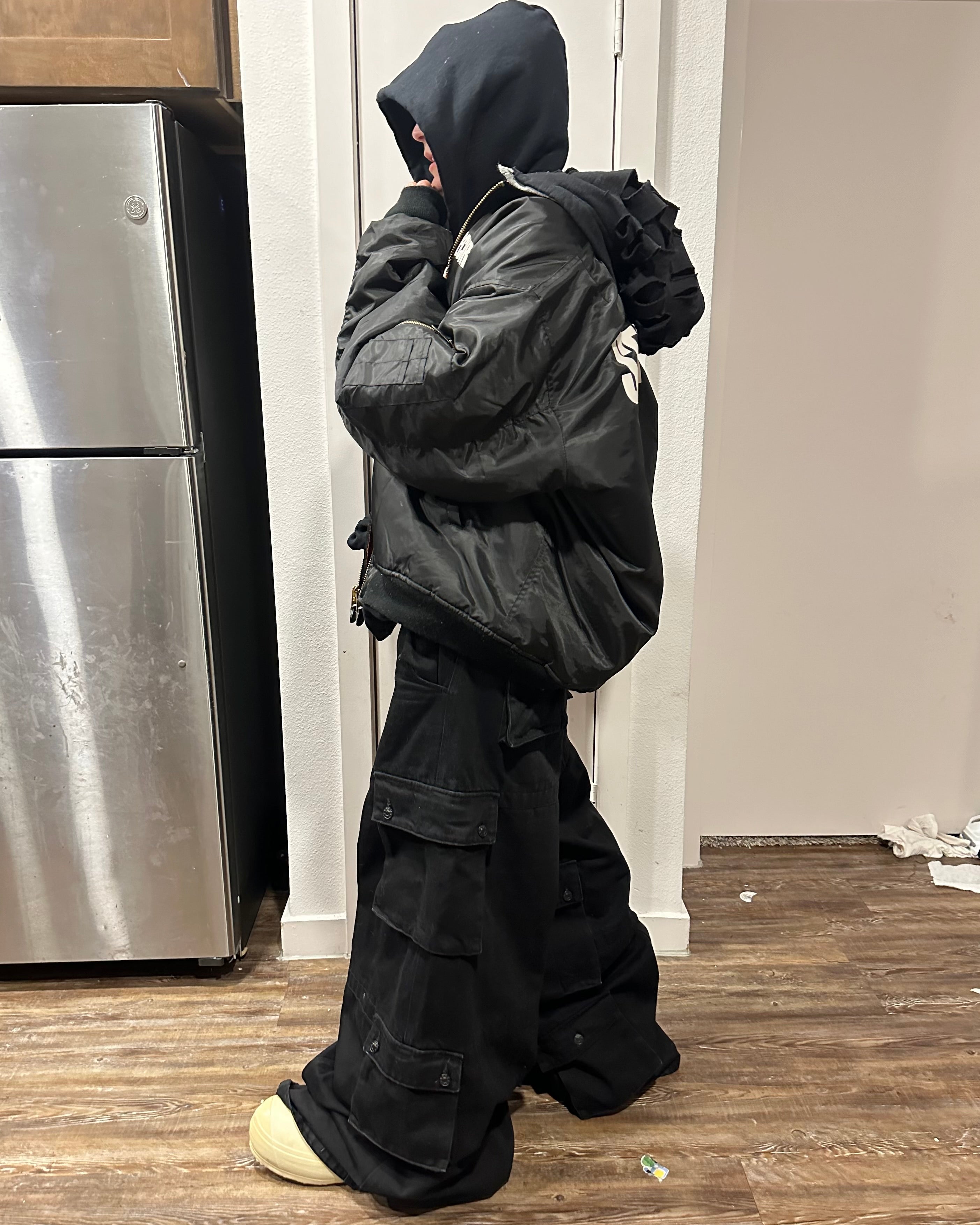 Orange Velvet Reversable Security Hooded Bomber