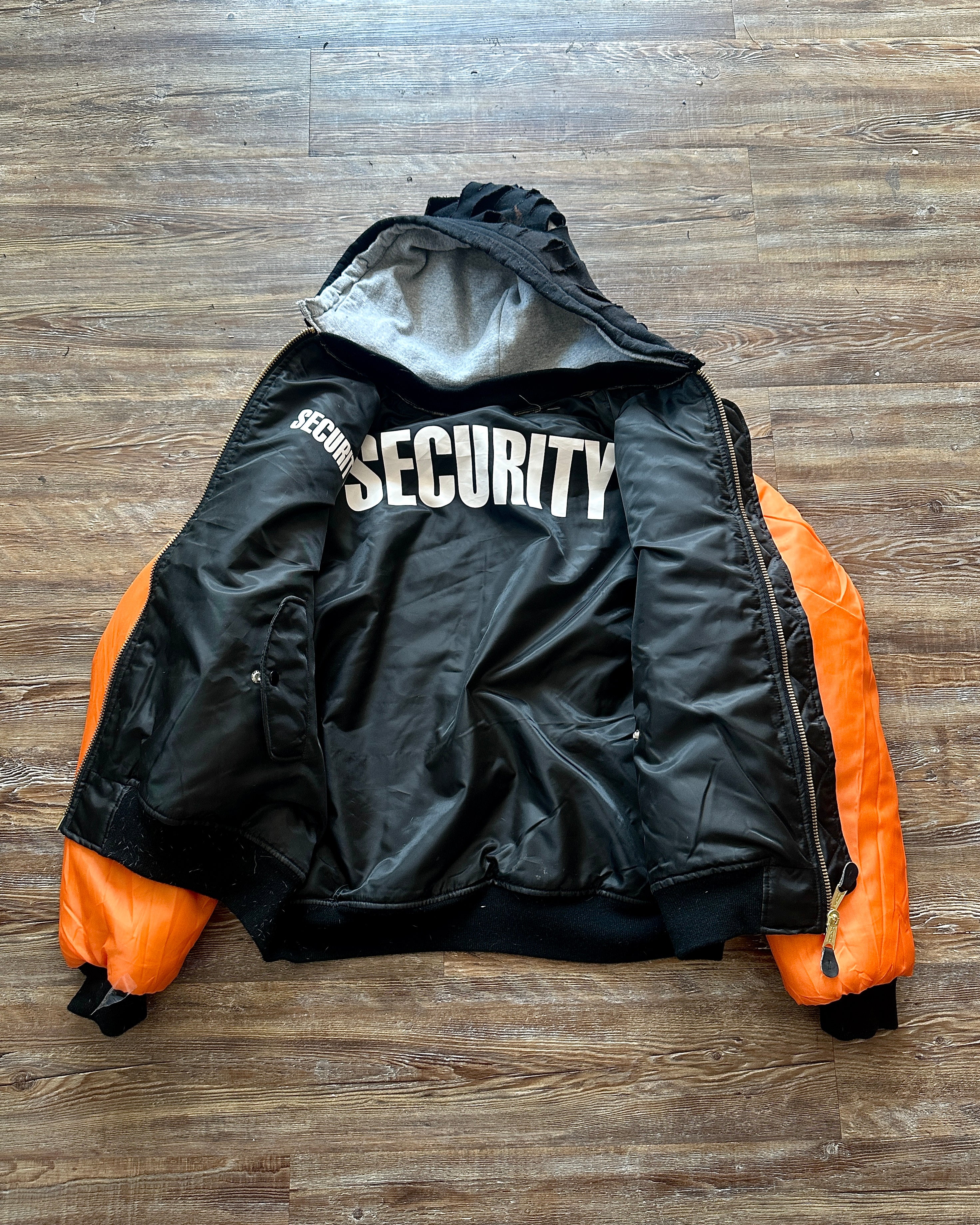 Orange Velvet Reversable Security Hooded Bomber