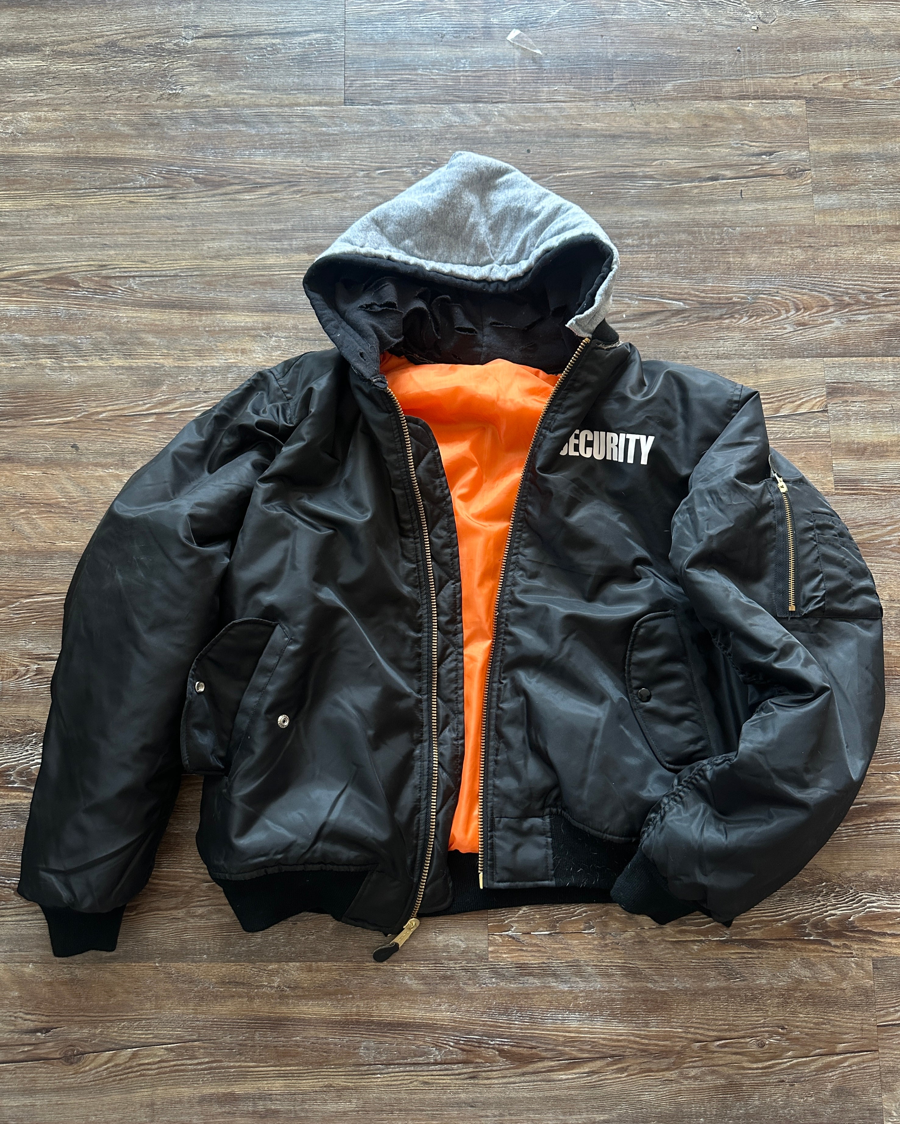 Orange Velvet Reversable Security Hooded Bomber