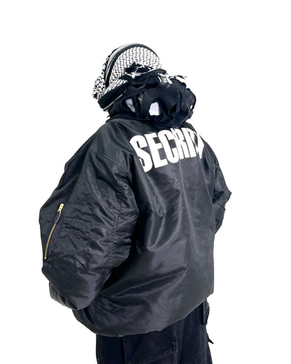 ORANGE VELVET REVERSABLE SECRUITY HOODED BOMBER