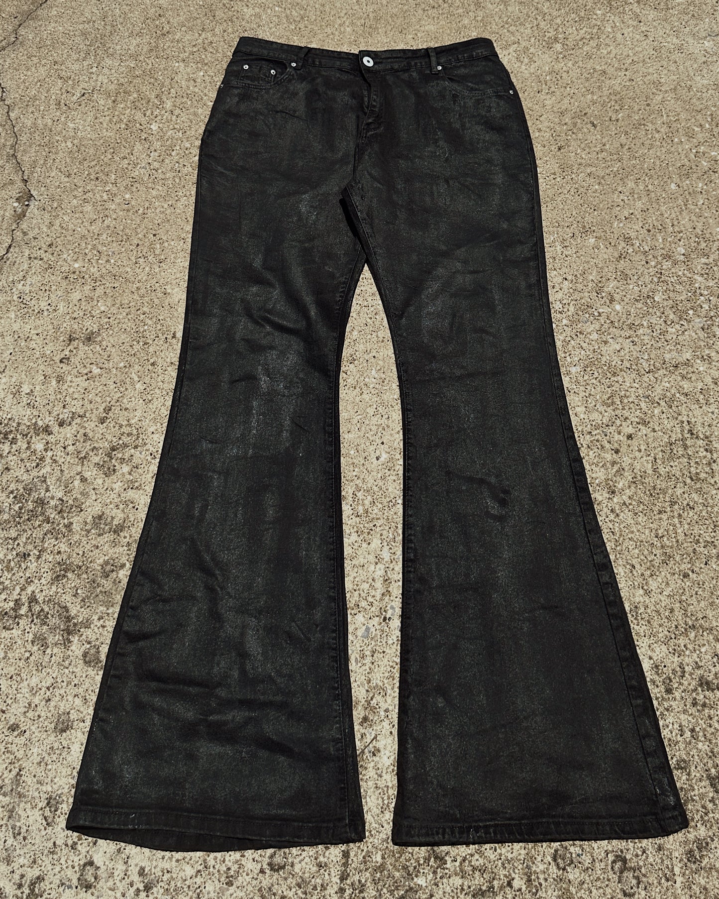 Black Flare Wax Denim - Crimson Flow Studios